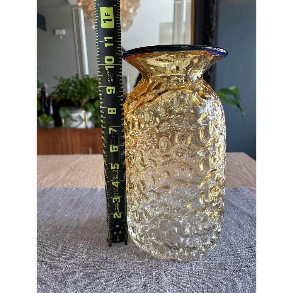 2007 Blenko Hand-Blown Glass Beaker Vase Amber & Cobalt Signed - Picture 12 of 16